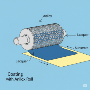 انیلوکس (Anilox Roll) در این سیستم از یک غلتک با سطح سلولی (شبیه لانه زنبوری) برای انتقال حجم دقیق و کنترل‌شده‌ای از لاک به سطح استفاده می‌شود. این روش که اساس چاپ فلکسوگرافی است، برای کنترل ضخامت پوشش بسیار کارآمد است. 